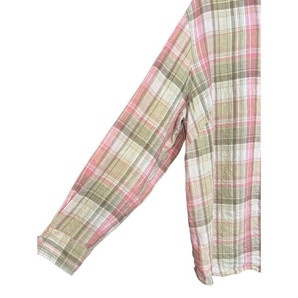 Lauren Ralph Lauren Womens Green/Pink Plaid Linen Button down Shirt Size 2X - Picture 4 of 8